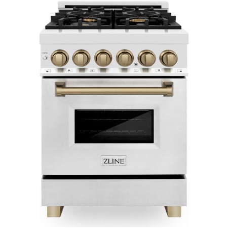 ZLINE Autograph Edition 24 Inch Wide 2.8 Cu. Ft. Free Standing Dual Fuel Range with Brass Burners and Champagne Bronze Accents Stainless Steel