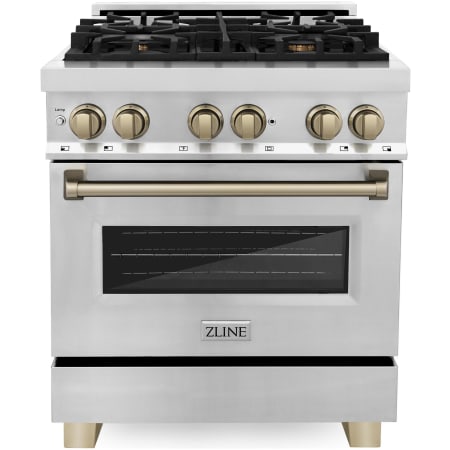 ZLINE Autograph Edition 30 Inch Wide 4 Cu. Ft. Free Standing Dual Fuel Range with Brass Burners and Champagne Bronze Accents Stainless Steel