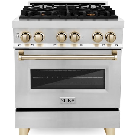 ZLINE Autograph Edition 30 Inch Wide 4 Cu. Ft. Free Standing Dual Fuel Range with Brass Burners and Gold Accents Stainless Steel
