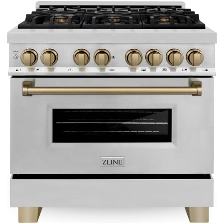 ZLINE Autograph Edition 36 Inch Wide 4.6 Cu. Ft. Free Standing Dual Fuel Range with Brass Burners and Champagne Bronze Accents Stainless Steel