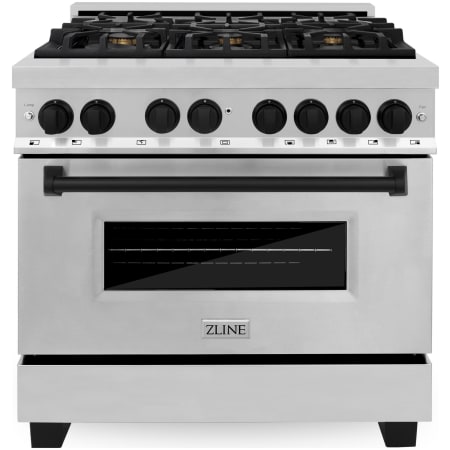 ZLINE Autograph Edition 36 Inch Wide 4.6 Cu. Ft. Free Standing Dual Fuel Range with Brass Burners and Matte Black Accents Stainless Steel