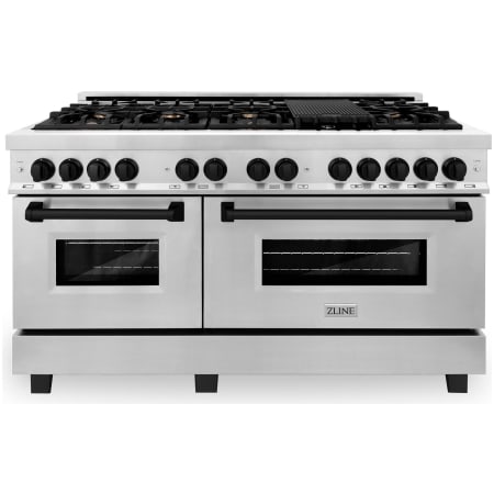 ZLINE Autograph Edition 60 Inch Wide 7.4 Cu. Ft. Free Standing Dual Fuel Range with Brass Burners, Griddle, and Matte Black Accents Stainless Steel