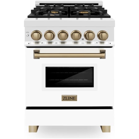 ZLINE Autograph Edition 24 Inch Wide 2.8 Cu. Ft. Free Standing Dual Fuel Range with Brass Burners, Champagne Bronze Accents, and White Matte Door Stainless Steel / White Matte