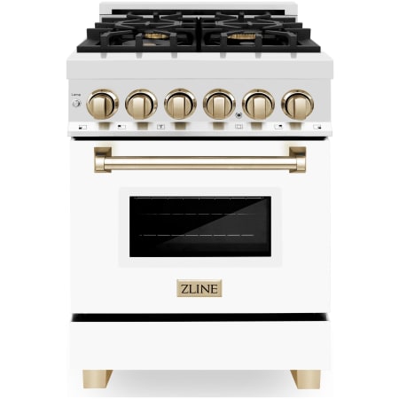 ZLINE Autograph Edition 24 Inch Wide 2.8 Cu. Ft. Free Standing Dual Fuel Range with Brass Burners, Gold Accents, and White Matte Door Stainless Steel / White Matte