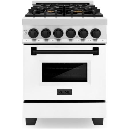 ZLINE Autograph Edition 24 Inch Wide 2.8 Cu. Ft. Free Standing Dual Fuel Range with Brass Burners, Matte Black Accents, and White Matte Door Stainless Steel / White Matte