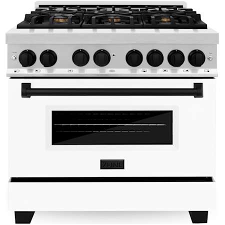ZLINE Autograph Edition 36 Inch Wide 4.6 Cu. Ft. Free Standing Dual Fuel Range with Brass Burners, Matte Black Accents, and White Matte Door Stainless Steel / White Matte
