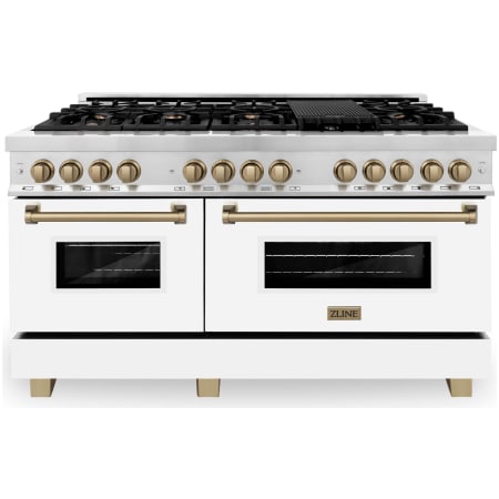 ZLINE Autograph Edition 60 Inch Wide 7.4 Cu. Ft. Free Standing Dual Fuel Range with Brass Burners, Champagne Bronze Accents, Griddle, and White Matte Door Stainless Steel / White Matte