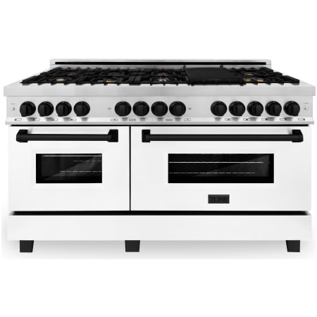 ZLINE Autograph Edition 60 Inch Wide 7.4 Cu. Ft. Free Standing Dual Fuel Range with Brass Burners, Griddle, Matte Black Accents, and White Matte Door Stainless Steel / White Matte