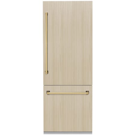 ZLINE Autograph Edition 30 Inch Wide 16.1 Cu. Ft. Energy Star Certified Panel Ready Bottom Freezer Refrigerator with Polished Gold Handles Panel Ready / Polished Gold