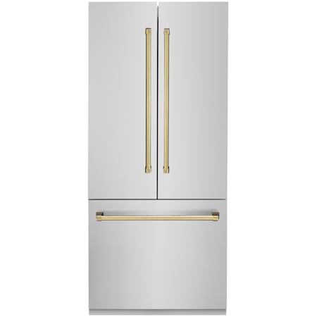 ZLINE Autograph Edition 36 Inch Wide 19.6 Cu. Ft. Energy Star Certified French Door Refrigerator in Stainless Steel with Polished Gold Handles Stainless Steel / Polished Gold