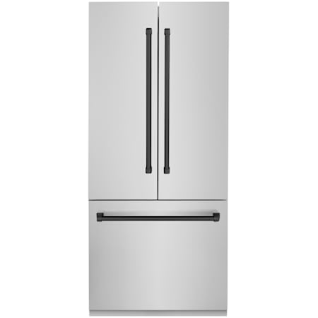 ZLINE Autograph Edition 36 Inch Wide 19.6 Cu. Ft. Energy Star Certified French Door Refrigerator in Stainless Steel with Matte Black Handles Stainless Steel / Matte Black
