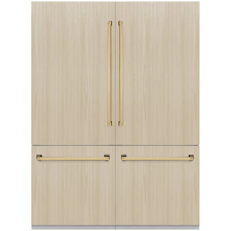 ZLINE Autograph Edition 60 Inch Wide 32.2 Cu. Ft. Energy Star Certified Panel Ready Four Door Refrigerator with Polished Gold Handles and Water Dispenser Panel Ready / Polished Gold