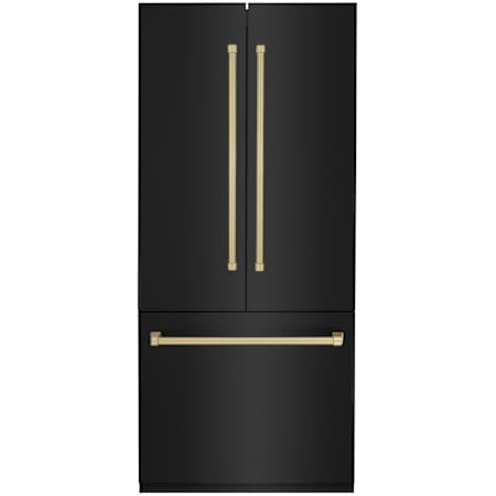 ZLINE Autograph Edition 36 Inch Wide 19.6 Cu. Ft. Energy Star Certified French Door Refrigerator in Black Stainless Steel with Champagne Bronze Handles Black Stainless Steel / Champagne Bronze