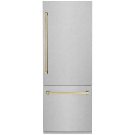 ZLINE Autograph Edition 30 Inch Wide 16.1 Cu. Ft. Energy Star Certified Fingerprint Resistant Bottom Freezer Refrigerator with Champagne Bronze Handles Fingerprint Resistant Stainless Steel / Champagne Bronze