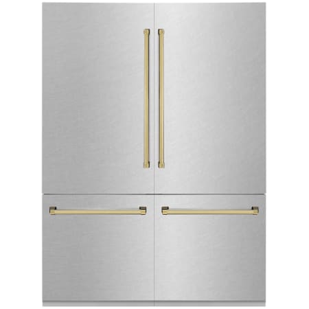 ZLINE Autograph Edition 60 Inch Wide 32.2 Cu. Ft. Energy Star Certified Fingerprint Resistant Four Door Refrigerator with Polished Gold Handles Fingerprint Resistant Stainless Steel / Polished Gold