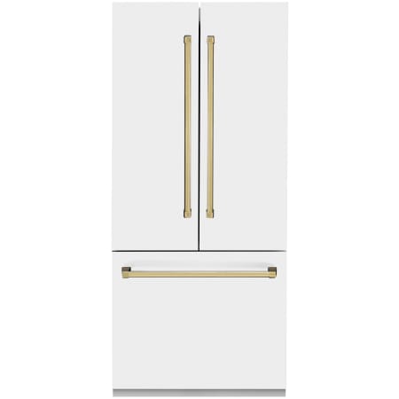 ZLINE Autograph Edition 36 Inch Wide 19.6 Cu. Ft. Energy Star Certified French Door Refrigerator in White Matte with Polished Gold Handles Stainless Steel / Polished Gold