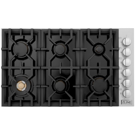 ZLINE 36 Inch Wide 6 Burner Natural Gas Cooktop with Brass Burners Black Stainless Steel