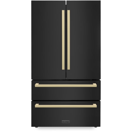 ZLINE Autograph Edition 36 Inch Wide 22.5 Cu. Ft. Energy Star Certified French Door Refrigerator in Black Stainless with Champagne Bronze Square Handles Black Stainless Steel / Champagne Bronze