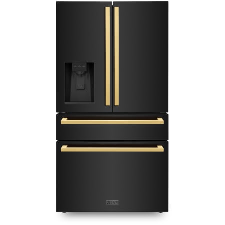 ZLINE Autograph Edition 36 Inch Wide 21.6 Cu. Ft. Energy Star Certified French Door Refrigerator in Black Stainless Steel with Polished Gold Square Handles Black Stainless Steel / Polished Gold
