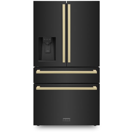 ZLINE Autograph Edition 36 Inch Wide 21.6 Cu. Ft. Energy Star Certified French Door Refrigerator in Black Stainless with Champagne Bronze Square Handles Black Stainless Steel / Champagne Bronze