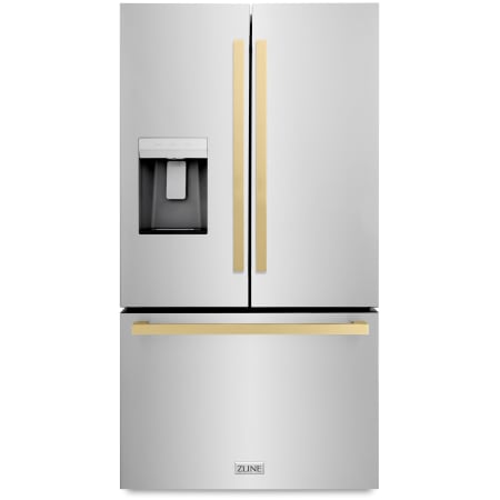 ZLINE Autograph Edition 36 Inch Wide 28.9 Cu. Ft. Energy Star Certified French Door Refrigerator in Stainless Steel with Champagne Bronze Square Handles Stainless Steel / Champagne Bronze