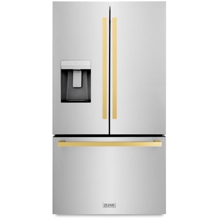 ZLINE Autograph Edition 36 Inch Wide 28.9 Cu. Ft. Energy Star Certified French Door Refrigerator in Stainless Steel with Polished Gold Square Handles Stainless Steel / Polished Gold