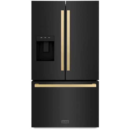ZLINE Autograph Edition 36 Inch Wide 28.9 Cu. Ft. Energy Star Certified French Door Refrigerator in Black Stainless with Champagne Bronze Square Handles Black Stainless Steel / Champagne Bronze