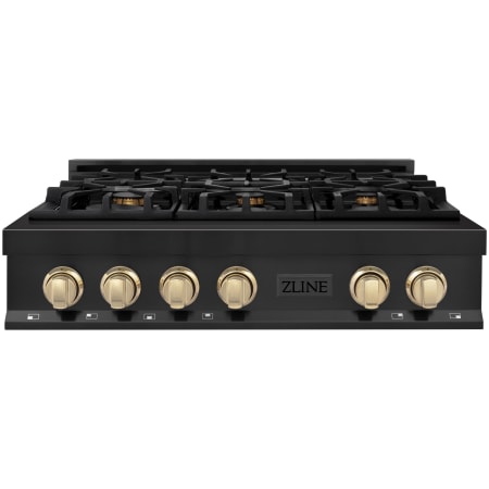 ZLINE Autograph Edition 36 Inch Wide 6 Burner Natural Gas Rangetop with Italian-Made Sealed Burners and Gold Knobs Black Stainless Steel / Gold