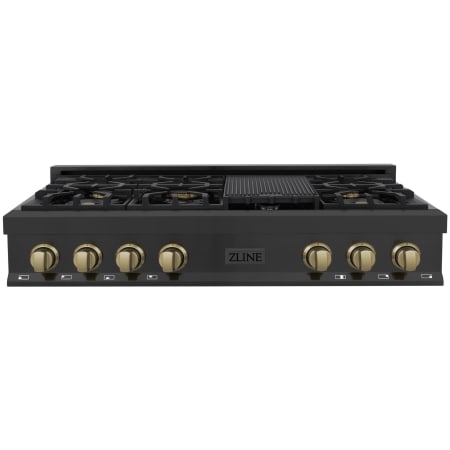 ZLINE Autograph Edition 48 Inch Wide 7 Burner Natural Gas Rangetop with Griddle and Champagne Bronze Knobs Black Stainless Steel / Champagne Bronze