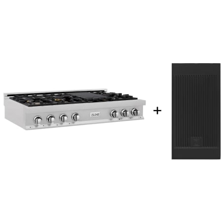 ZLINE 48 Inch Wide 7 Burner Natural Gas Rangetop with Griddle and LP Conversion Kit Fingerprint Resistant Stainless Steel