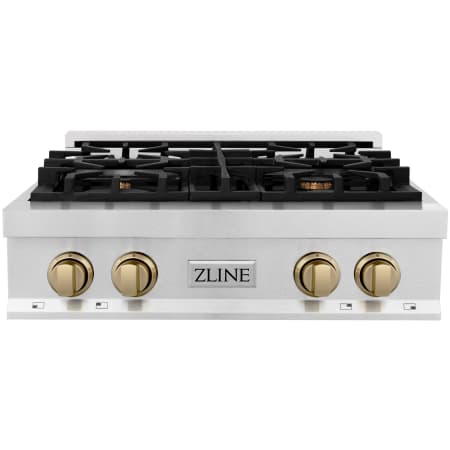 ZLINE Autograph Edition 30 Inch Wide 4 Burner Fingerprint Resistant Natural Gas Rangetop with Italian-Made Sealed Burners and Champagne Bronze Knobs Fingerprint Resistant Stainless Steel / Champagne Bronze