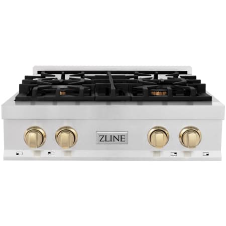 ZLINE Autograph Edition 30 Inch Wide 4 Burner Fingerprint Resistant Natural Gas Rangetop with Italian-Made Sealed Burners and Gold Knobs Fingerprint Resistant Stainless Steel / Gold
