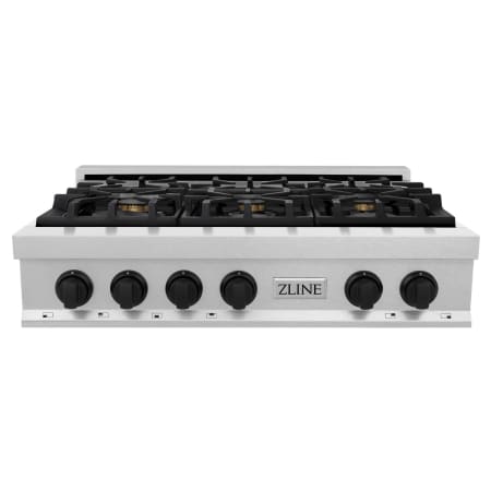 ZLINE Autograph Edition 36 Inch Wide 6 Burner Fingerprint Resistant Natural Gas Rangetop with Italian-Made Sealed Burners and Matte Black Knobs Fingerprint Resistant Stainless Steel / Matte Black