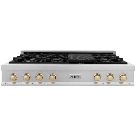 ZLINE Autograph Edition 48 Inch Wide 7 Burner Fingerprint Resistant Natural Gas Rangetop with Griddle and Gold Knobs Fingerprint Resistant Stainless Steel / Gold