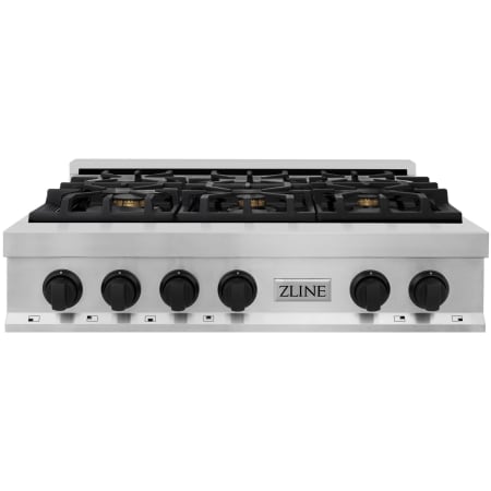 ZLINE Autograph Edition 36 Inch Wide 6 Burner Natural Gas Rangetop with Italian-Made Sealed Burners and Matte Black Knobs Stainless Steel / Matte Black
