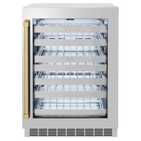 ZLINE Autograph Edition 24 Inch Wide 44 Bottle Capacity Built-In Wine Cooler with 2 Cooling Zones and LED Lights Champagne Bronze