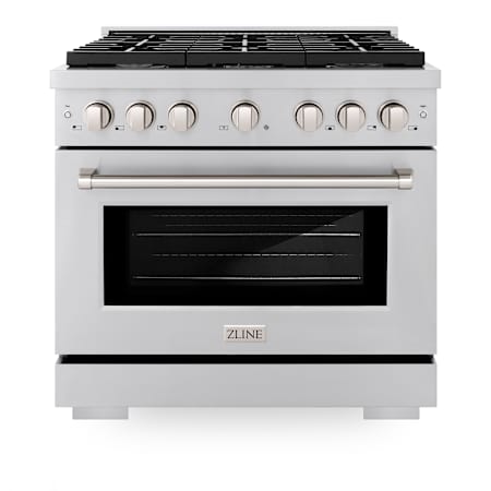 ZLINE 36 Inch Wide 5.2 Cu. Ft. Free Standing Dual Fuel Range with Brass Burners and Dual Function Burner Stainless Steel