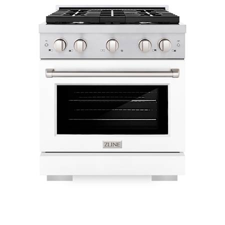 ZLINE 30 Inch Wide 4.2 Cu. Ft. Free Standing Dual Fuel Range with Fast Preheating and White Matte Door Stainless Steel / White Matte