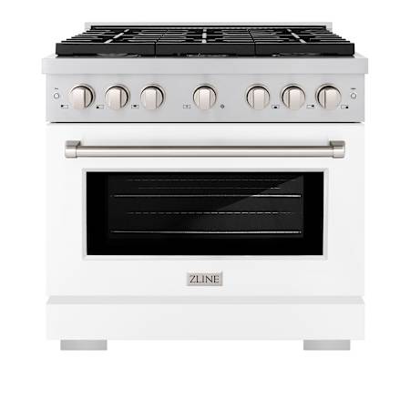 ZLINE 36 Inch Wide 5.2 Cu. Ft. Free Standing Dual Fuel Range with Fast Preheating and White Matte Door Stainless Steel / White Matte