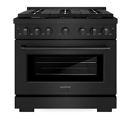 ZLINE 36 Inch Wide 5.2 Cu. Ft. Free Standing Dual Fuel Range with Auto-Reignition Brass Burners Black Stainless Steel