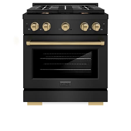 ZLINE 30 Inch Wide 4.2 Cu. Ft. Free Standing Dual Fuel Range with Champagne Bronze Accents and Fast Preheating Black Stainless Steel