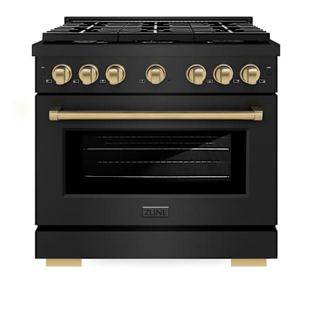 ZLINE 36 Inch Wide 5.2 Cu. Ft. Free Standing Dual Fuel Range with Champagne Bronze Accents and Fast Preheating Black Stainless Steel