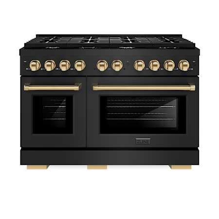 ZLINE 47.875 Inch Wide 6.7 Cu. Ft. Free Standing Dual Fuel Range with Fast Preheating and Polished Gold Accents Black Stainless Steel