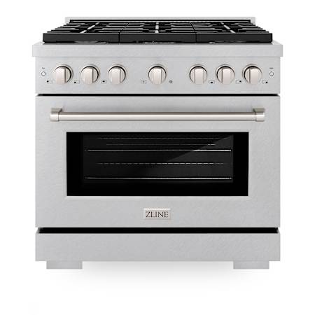 ZLINE 36 Inch Wide 5.2 Cu. Ft. Free Standing Fingerprint Resistant Dual Fuel Range with Dual Function Burner DuraSnow Stainless Steel