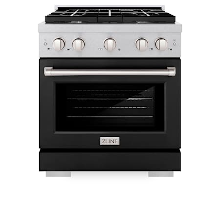 ZLINE 30 Inch Wide 4.2 Cu. Ft. Free Standing Fingerprint Resistant Dual Fuel Range with Fast Preheating Durasnow Stainless Steel / Black Matte
