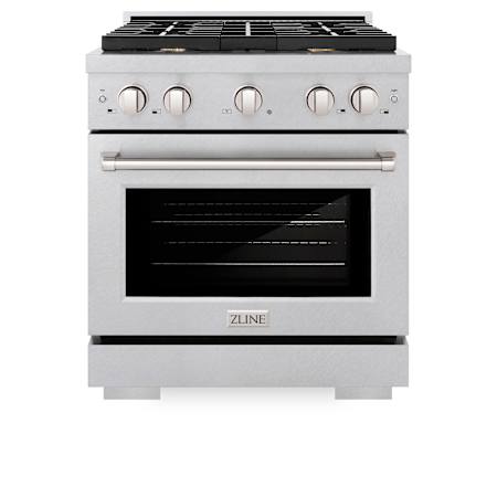 ZLINE 30 Inch Wide 4.2 Cu. Ft. Free Standing Fingerprint Resistant Dual Fuel Range with Brass Burners and Dual Function Burner DuraSnow Stainless Steel