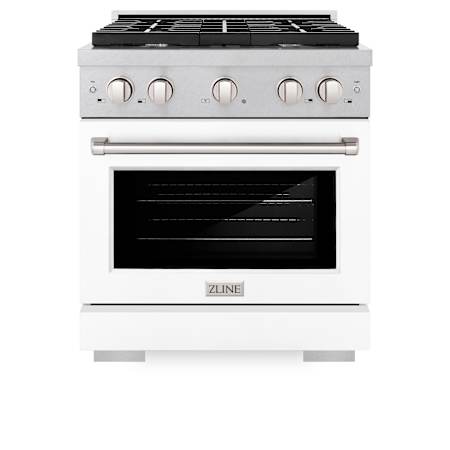 ZLINE 30 Inch Wide 4.2 Cu. Ft. Free Standing Fingerprint Resistant Dual Fuel Range with Fast Preheating and White Matte Door Durasnow Stainless Steel / White Matte