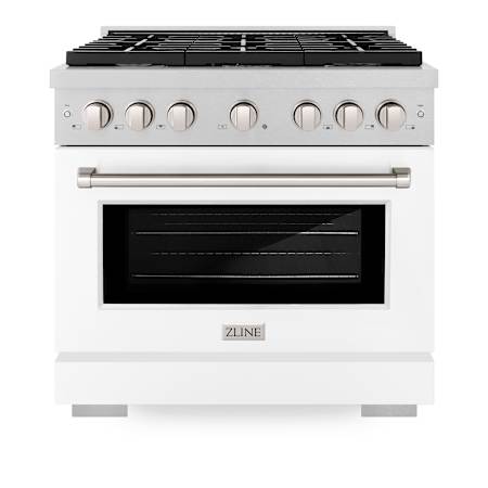 ZLINE 36 Inch Wide 5.2 Cu. Ft. Free Standing Fingerprint Resistant Dual Fuel Range with Fast Preheating and White Matte Door Durasnow Stainless Steel / White Matte
