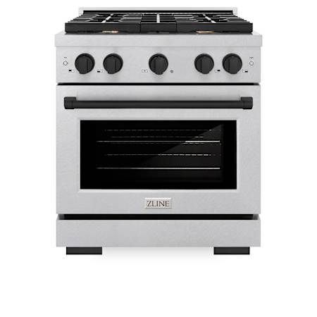 ZLINE 30 Inch Wide 4.2 Cu. Ft. Free Standing Fingerprint Resistant Dual Fuel Range with Fast Preheating and Matte Black Accents DuraSnow Stainless Steel