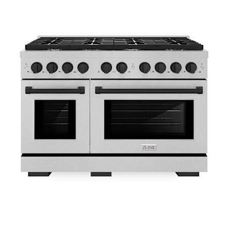 ZLINE 47.875 Inch Wide 6.7 Cu. Ft. Free Standing Fingerprint Resistant Dual Fuel Range with Fast Preheating and Matte Black Accents DuraSnow Stainless Steel